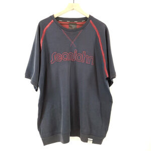 Vintage SEAN JOHN Shirt Mens SIZE XL Pullover Sweater Y2K Short Sleeve Blue Red